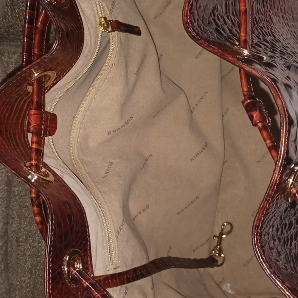 Brahmin Burgundy Croc-Embossed Leather Tote - Picture 4 of 5